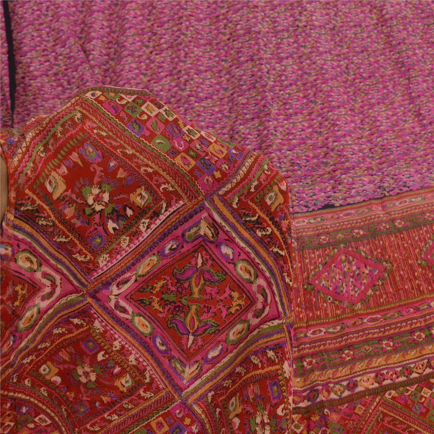 Sanskriti Vintage Sarees Pink Indian 100%Pure Silk Printed Sari 6yd Craft Fabric