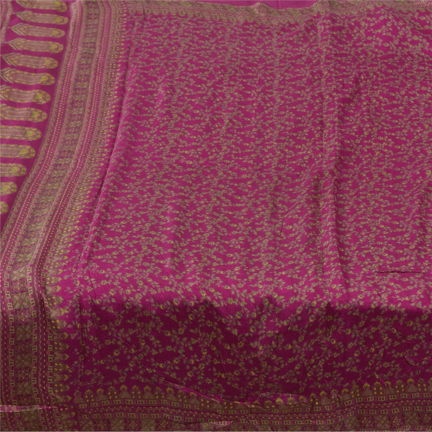 Sanskriti Vintage Sarees Dark Pink 100% Pure Silk Printed Sari 5yd Craft Fabric