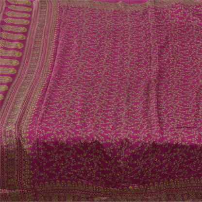 Sanskriti Vintage Sarees Dark Pink 100% Pure Silk Printed Sari 5yd Craft Fabric