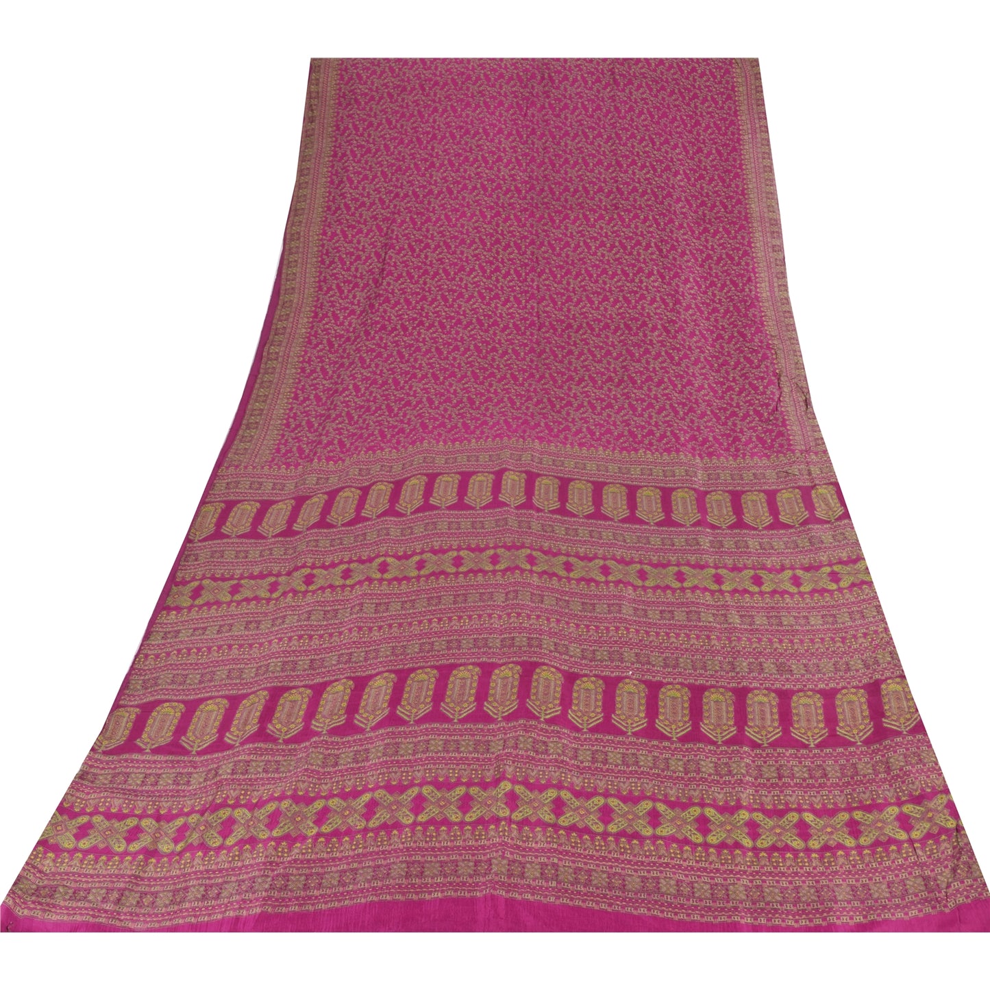 Sanskriti Vintage Sarees Dark Pink 100% Pure Silk Printed Sari 5yd Craft Fabric