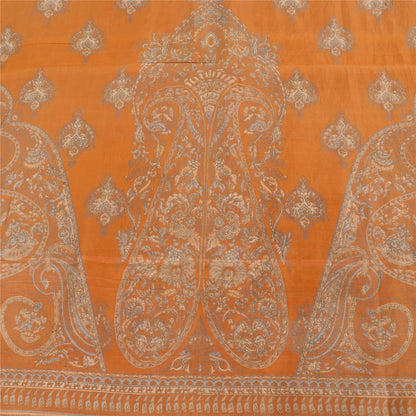 Sanskriti Vintage Sarees Saffron Indian Pure Silk Printed Sari 6yd Craft Fabric