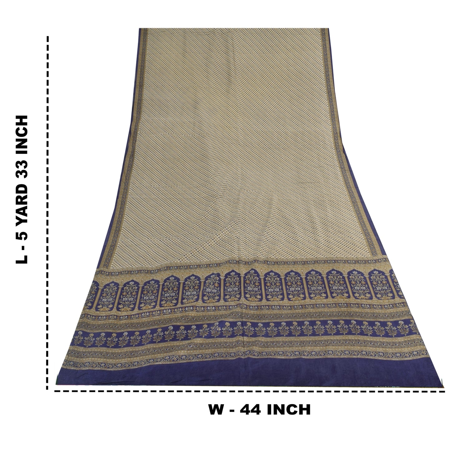 Sanskriti Vintage Sarees Ivory 100% Pure Silk Printed Sari 5yd Craft Fabric