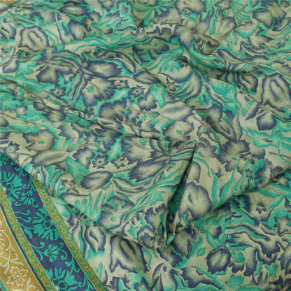 Sanskriti Vintage Sarees Green Indian Pure Silk Printed Sari 5yd Craft Fabric