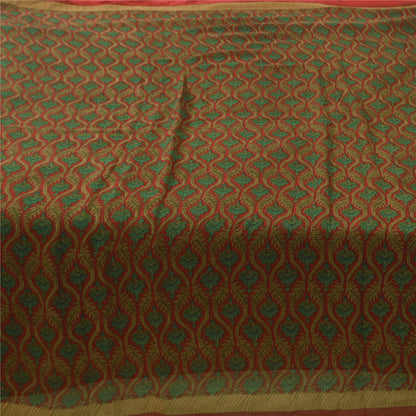 Sanskriti Vintage Sarees Red/Green 100% Pure Silk Printed Sari 5yd Craft Fabric