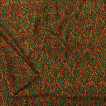 Sanskriti Vintage Sarees Red/Green 100% Pure Silk Printed Sari 5yd Craft Fabric