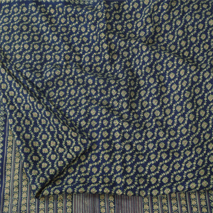 Sanskriti Vintage Sarees Indian Blue 100%Pure Silk Printed Sari 5yd Craft Fabric