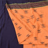 Sanskriti Vintage Sarees Orange/Blue 100%Pure Silk Printed Sari 5yd Craft Fabric