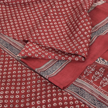 Sanskriti Vintage Sarees Red Indian Pure Silk Printed Sari 5yd Craft Fabric