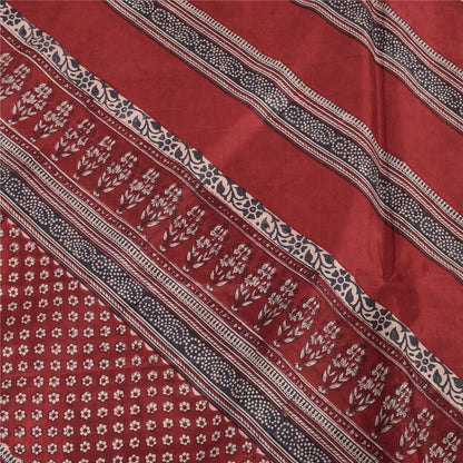 Sanskriti Vintage Sarees Red Indian Pure Silk Printed Sari 5yd Craft Fabric