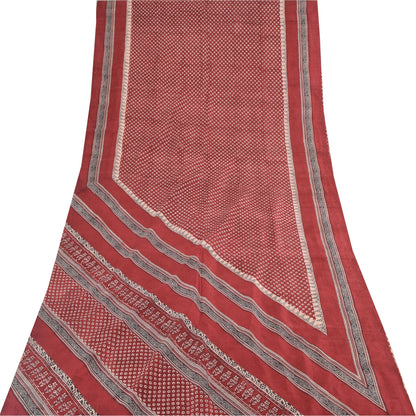 Sanskriti Vintage Sarees Red Indian Pure Silk Printed Sari 5yd Craft Fabric