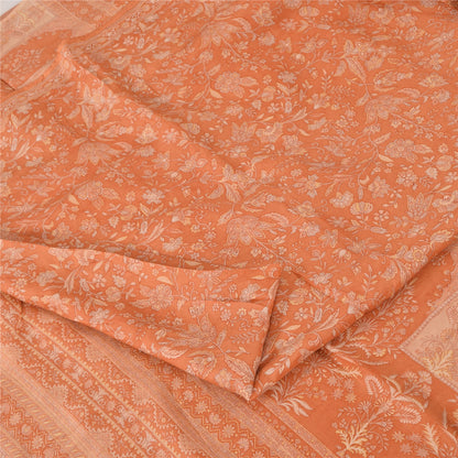 Sanskriti Vintage Sarees Indian Orange Pure Silk Printed Sari 5yd Craft Fabric