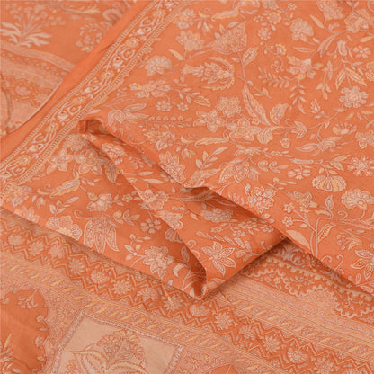 Sanskriti Vintage Sarees Indian Orange Pure Silk Printed Sari 5yd Craft Fabric