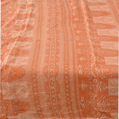 Sanskriti Vintage Sarees Indian Orange Pure Silk Printed Sari 5yd Craft Fabric