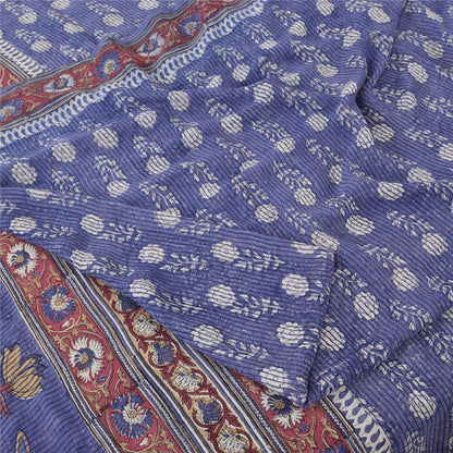 Sanskriti Vintage Sarees Blue Indian Pure Georgette Print Sari 5yd Craft Fabric