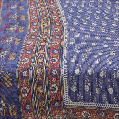 Sanskriti Vintage Sarees Blue Indian Pure Georgette Print Sari 5yd Craft Fabric