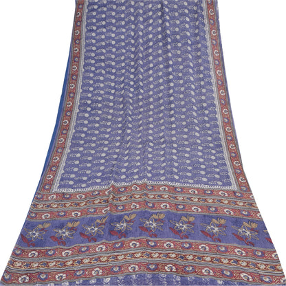 Sanskriti Vintage Sarees Blue Indian Pure Georgette Print Sari 5yd Craft Fabric