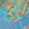 Sanskriti Vintage Sarees Blue & Yellow Pure Silk Printed Sari 5yd Craft Fabric