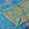 Sanskriti Vintage Sarees Blue & Yellow Pure Silk Printed Sari 5yd Craft Fabric