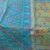 Sanskriti Vintage Sarees Blue & Yellow Pure Silk Printed Sari 5yd Craft Fabric