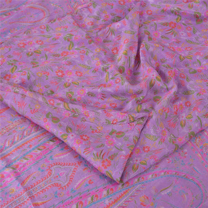 Sanskriti Vintage Sarees Purple Indian Pure Silk Printed Sari 6yd Craft Fabric