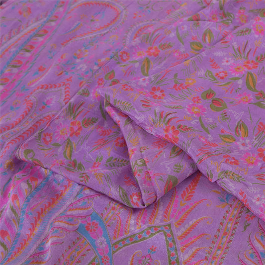 Sanskriti Vintage Sarees Purple Indian Pure Silk Printed Sari 6yd Craft Fabric