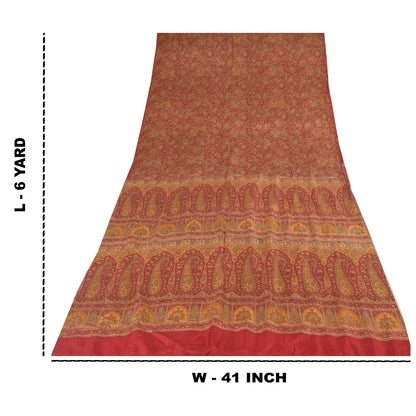 Sanskriti Vintage Sarees Red Indian 100% Pure Silk Printed Sari 6yd Craft Fabric