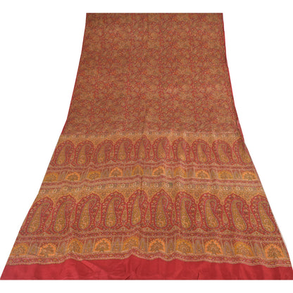 Sanskriti Vintage Sarees Red Indian 100% Pure Silk Printed Sari 6yd Craft Fabric