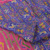 Sanskriti Vintage Sarees Blue 100% Pure Silk Printed Sari 5yd Soft Craft Fabric