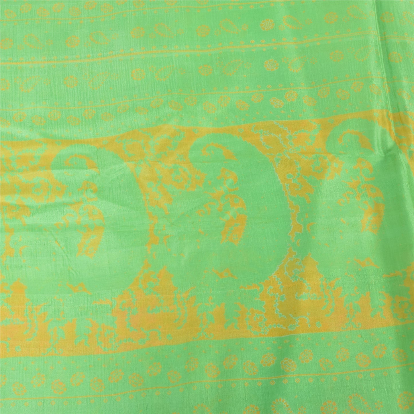 Sanskriti Vintage Sarees Green 100% Pure Silk Printed Sari Floral Craft Fabric