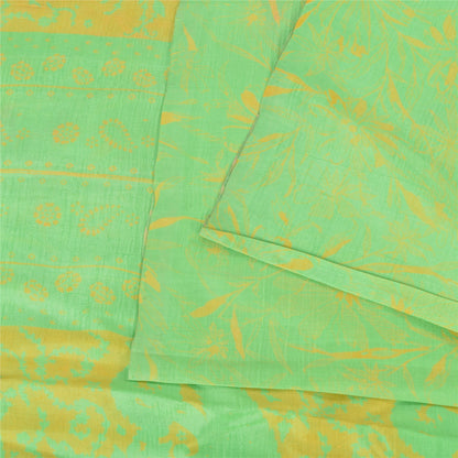 Sanskriti Vintage Sarees Green 100% Pure Silk Printed Sari Floral Craft Fabric