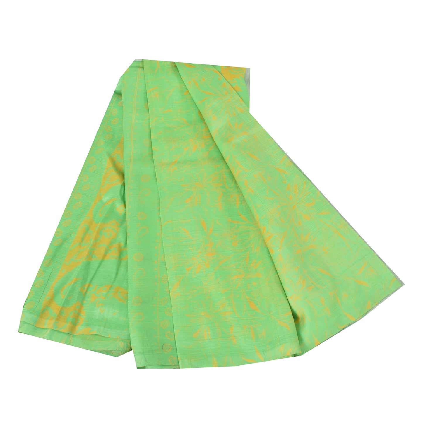 Sanskriti Vintage Sarees Green 100% Pure Silk Printed Sari Floral Craft Fabric