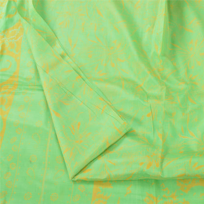 Sanskriti Vintage Sarees Green 100% Pure Silk Printed Sari Floral Craft Fabric