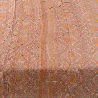 Sanskriti Vintage Sarees Peach Indian Pure Silk Printed Sari 6yd Craft Fabric