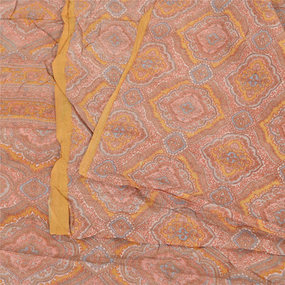 Sanskriti Vintage Sarees Peach Indian Pure Silk Printed Sari 6yd Craft Fabric