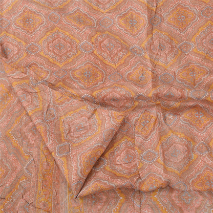 Sanskriti Vintage Sarees Peach Indian Pure Silk Printed Sari 6yd Craft Fabric