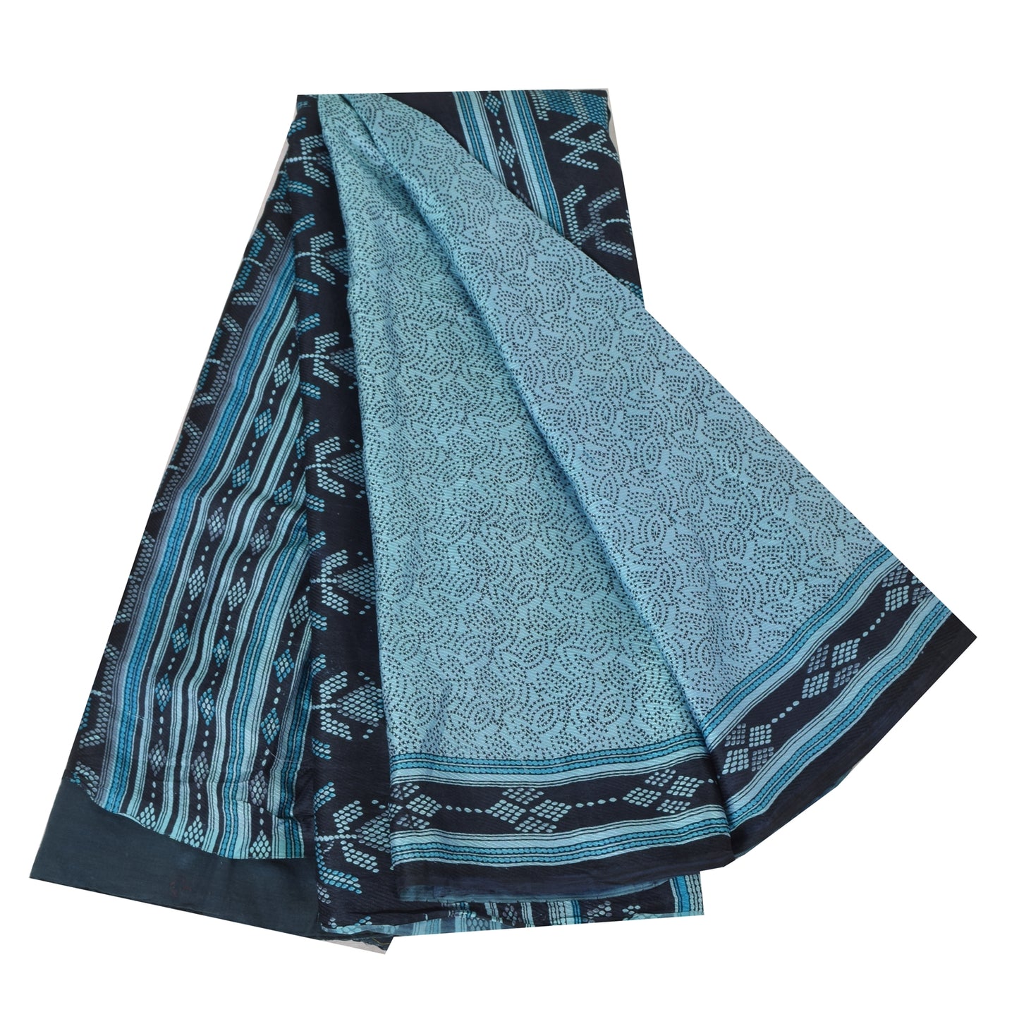 Sanskriti Vintage Sarees Blue From India Pure Silk Printed Sari 5yd Craft Fabric