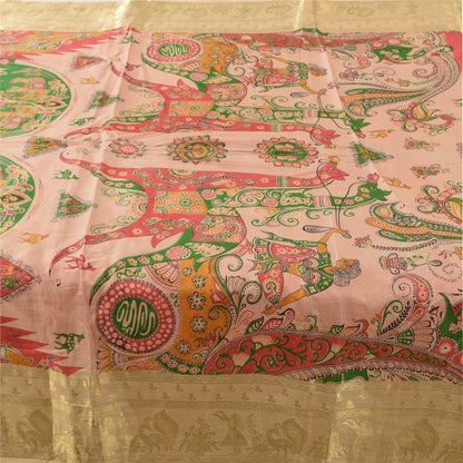 Sanskriti Vintage Sarees Pink Pure Silk Animal Women Zari/Printed Sari Fabric