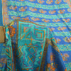 Sanskriti Vintage Sarees Blue/Sea-Green Pure Silk Printed Sari 5yd Craft Fabric