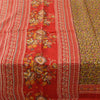 Sanskriti Vintage Sarees Heena-Green/Red Pure Silk Printed Sari 6yd Craft Fabric