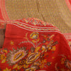 Sanskriti Vintage Sarees Heena-Green/Red Pure Silk Printed Sari 6yd Craft Fabric