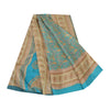 Sanskriti Vintage Sarees From India Blue Pure Silk Printed Sari 6yd Craft Fabric