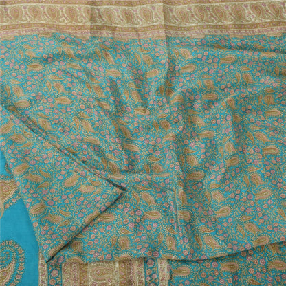 Sanskriti Vintage Sarees From India Blue Pure Silk Printed Sari 6yd Craft Fabric