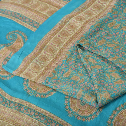 Sanskriti Vintage Sarees From India Blue Pure Silk Printed Sari 6yd Craft Fabric