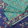 Sanskriti Vintage Sarees Sea-Green/Blue Pure Silk Printed Sari 5yd Craft Fabric