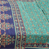 Sanskriti Vintage Sarees Sea-Green/Blue Pure Silk Printed Sari 5yd Craft Fabric