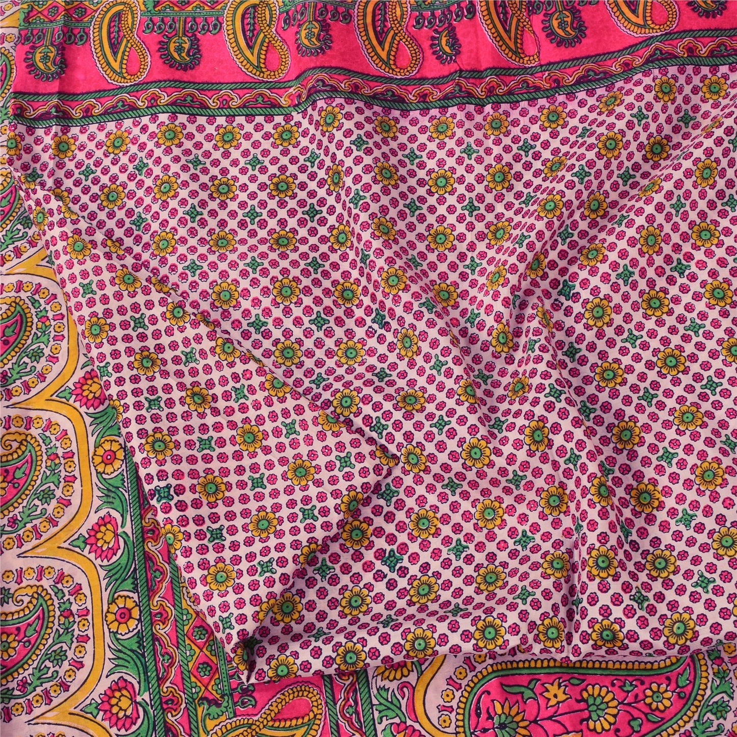 Sanskriti Vintage Sarees From India Pink Pure Silk Printed Sari 6yd Craft Fabric