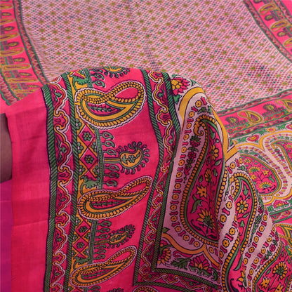 Sanskriti Vintage Sarees From India Pink Pure Silk Printed Sari 6yd Craft Fabric