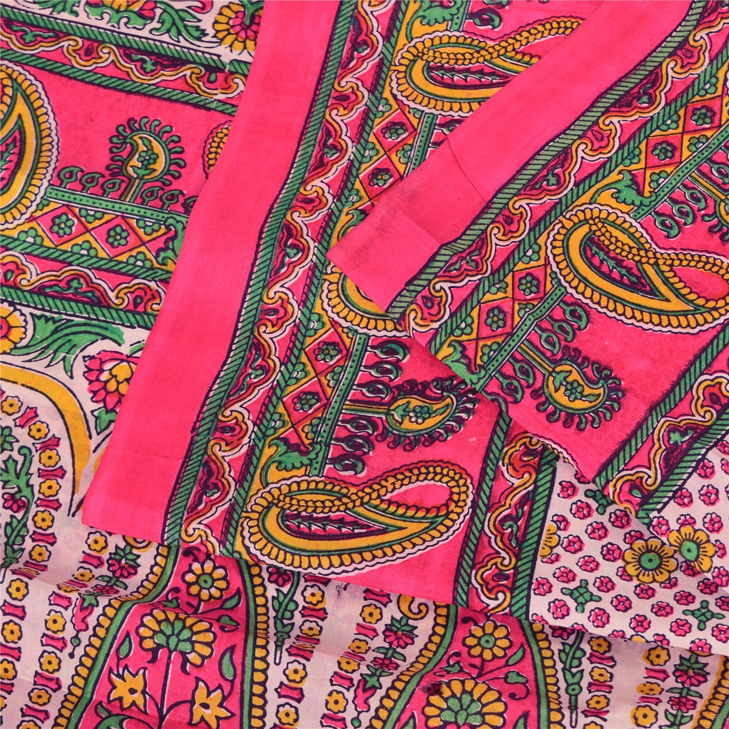 Sanskriti Vintage Sarees From India Pink Pure Silk Printed Sari 6yd Craft Fabric