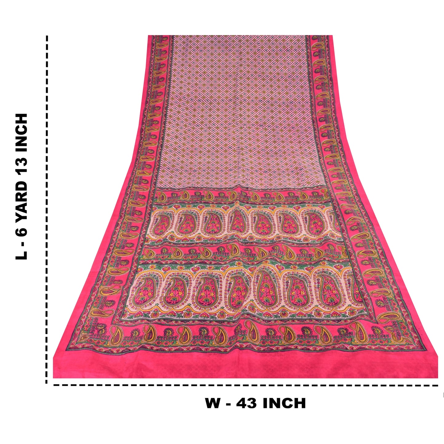 Sanskriti Vintage Sarees From India Pink Pure Silk Printed Sari 6yd Craft Fabric