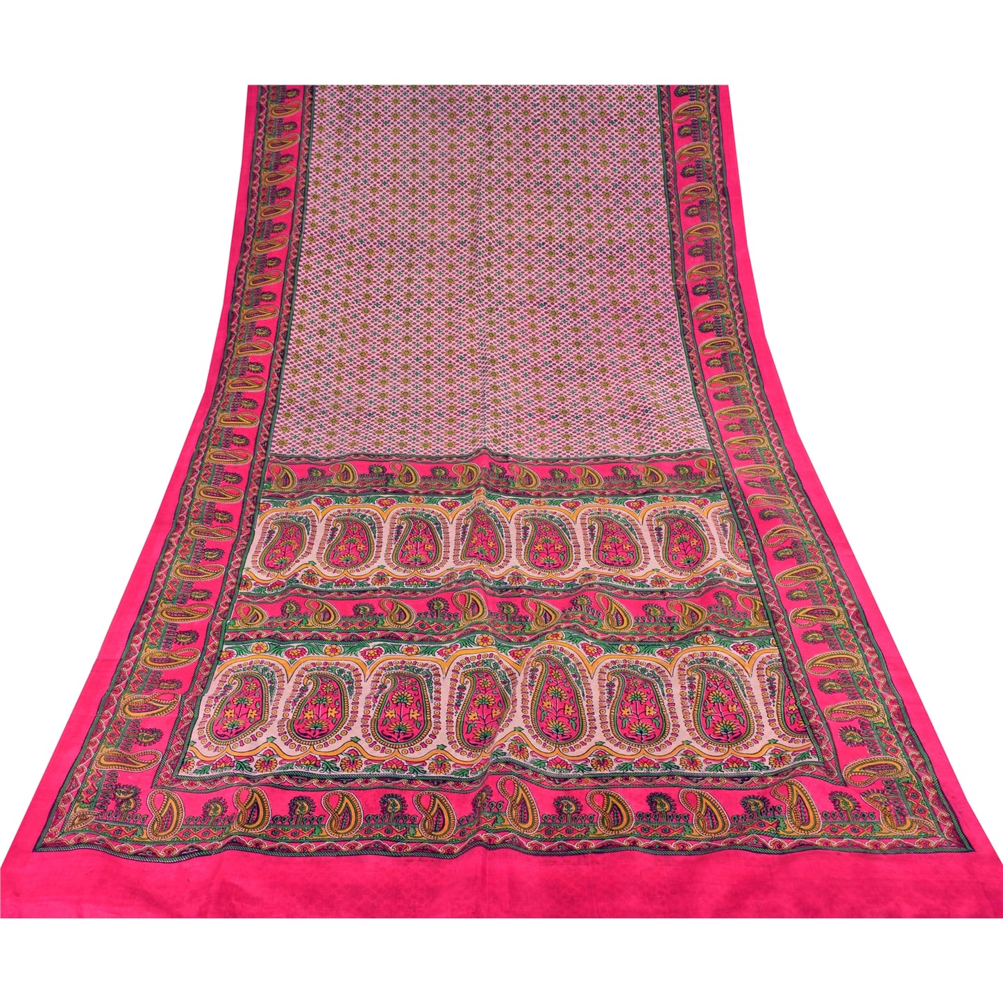 Sanskriti Vintage Sarees From India Pink Pure Silk Printed Sari 6yd Craft Fabric